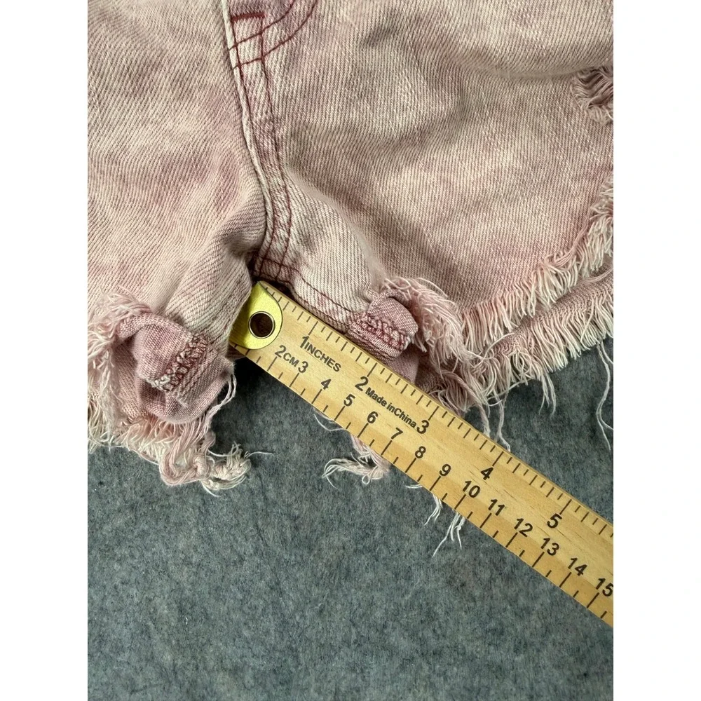 We The Free Free People Pink Acid Wash Distressed Denim Shorts Button‎ Fly 29